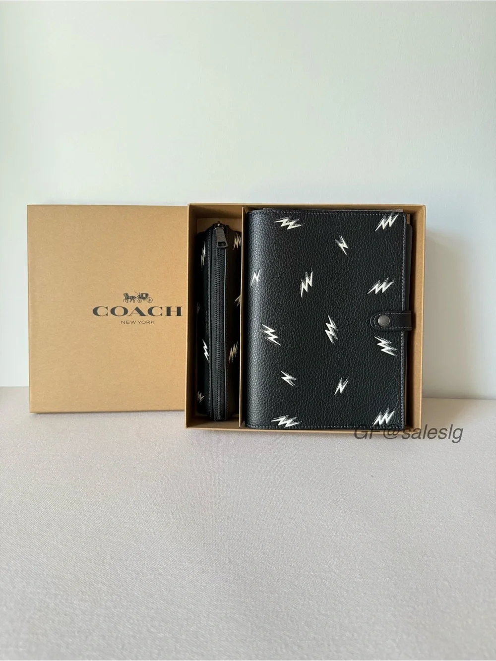 NWT Coach CDC87 Boxed Notebook & Pencil Case Set Lightning Bolt Print